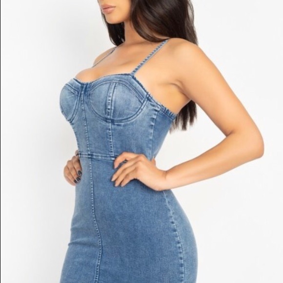 ‼️ Denim Jean Bra Cup Fitted Stretch Mini Dress - Picture 5 of 8
